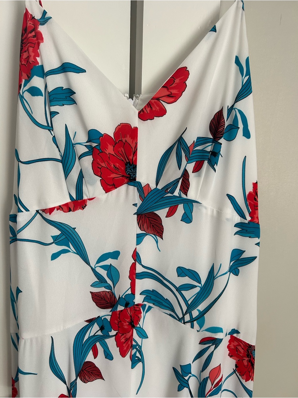 Bar III White Midi Dress with Red & Teal Floral Print - Picture 4 of 5
